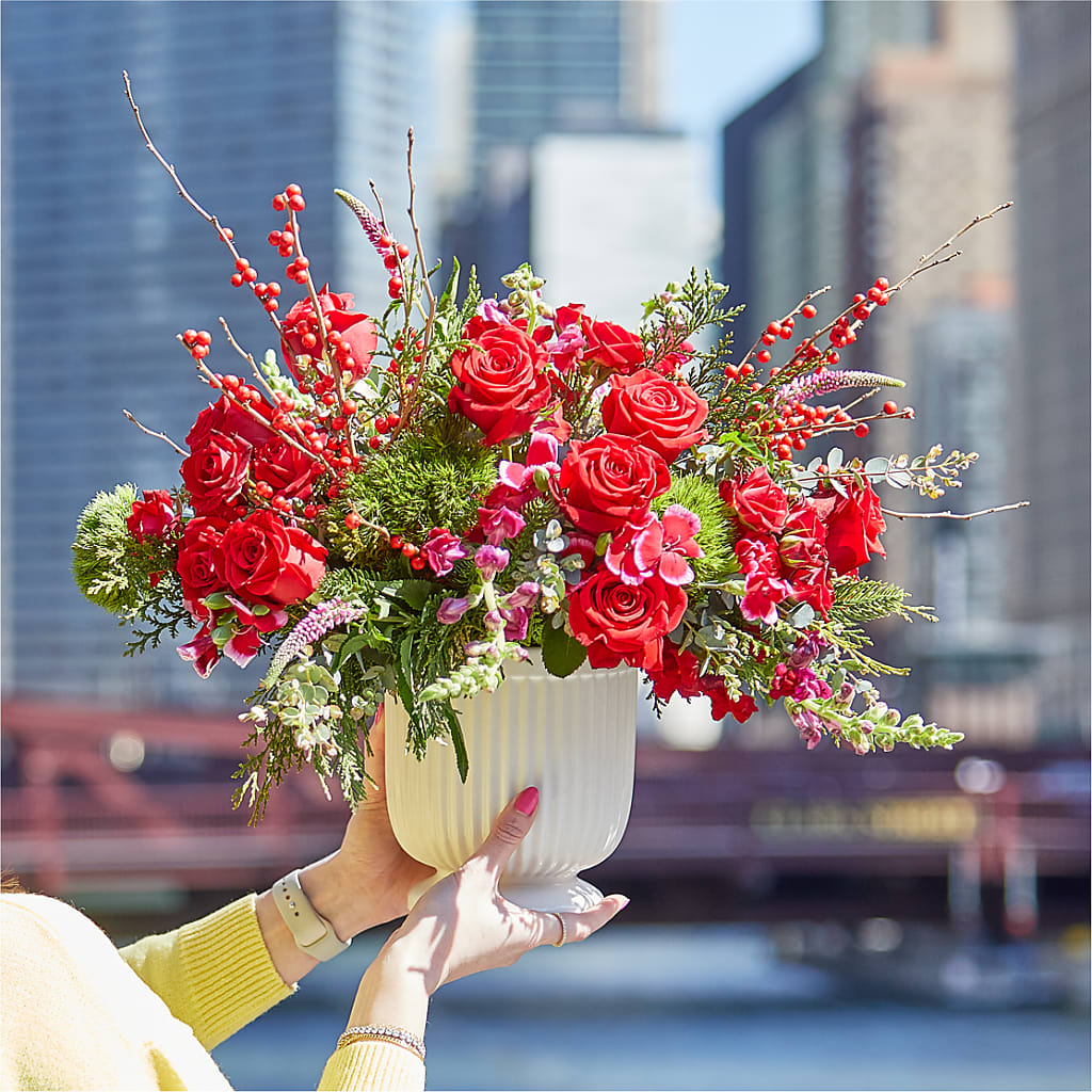 Big Red Bow Bouquet – BELLE'S FLOWERS, Huntington Beach CA