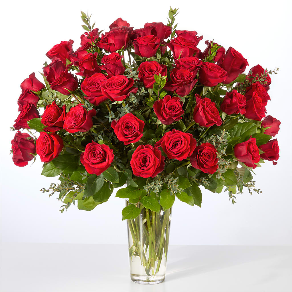 Forever Yours Fifty Stem Red Rose Bouquet – BELLE'S FLOWERS, Huntington Beach CA